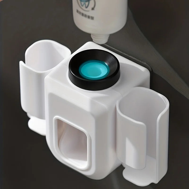 Wall-Mounted Automatic Toothpaste Dispenser & Toothbrush Holder