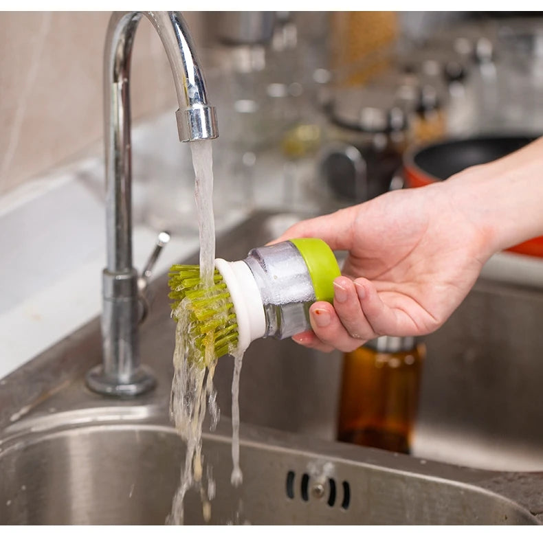 Soap Dispensing Dish Brush with Replaceable Head & Storage Stand