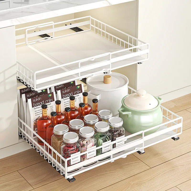 Organizador de ollas y sartenes bajo el gabinete, soporte deslizante para tapas de ollas, estante de almacenamiento de platos y sartenes deslizante y ajustable para cocina