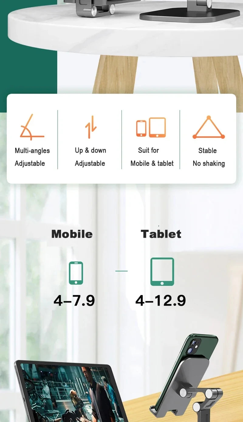 Foldable Adjustable Phone & Tablet Stand – 3-Section Desktop Holder
