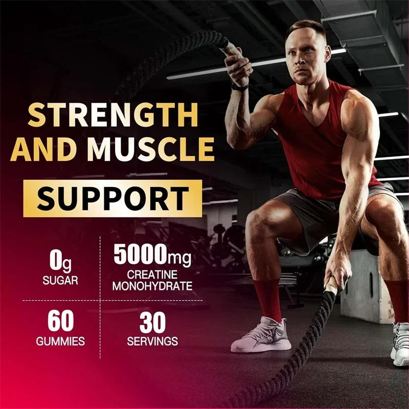 Creatine Monohydrate Gummies for Adults – Vegan Non-GMO Creatine Supplement for Muscle Strength, Endurance & Workout Performance Support