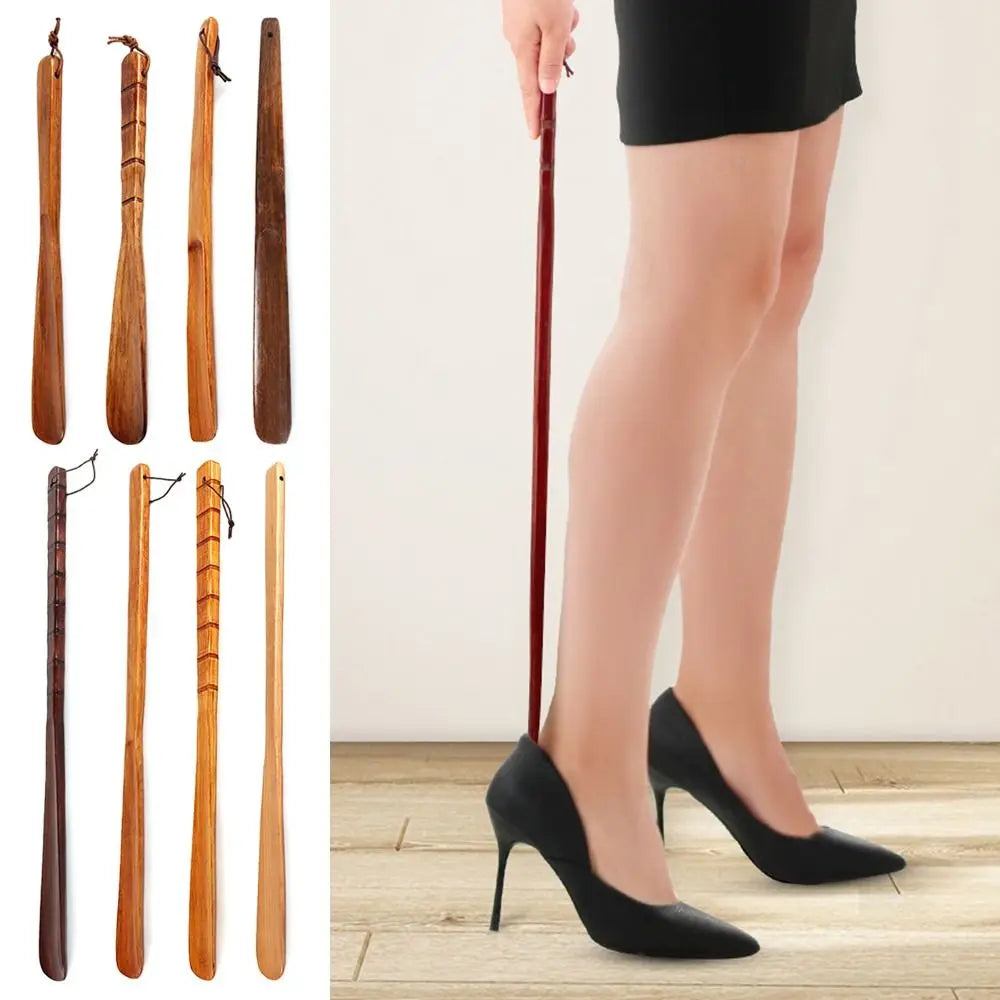 Calzador profesional de mango extralargo, de madera, fácil de usar, para personas mayores, herramienta para ponerse los zapatos.