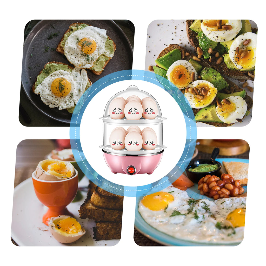 Double Layer Electric Egg Cooker – 14 Egg Automatic Egg Boiler & Food Steamer with Auto Shut-Off and Measuring Cup