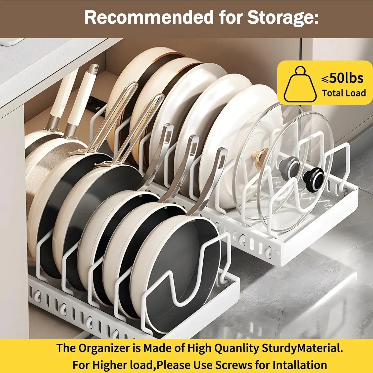 Pull-Out Pot & Pan Organizer with Adjustable Dividers