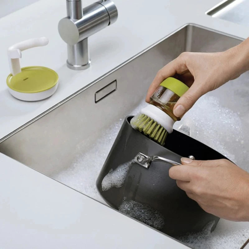Soap Dispensing Dish Brush with Replaceable Head & Storage Stand