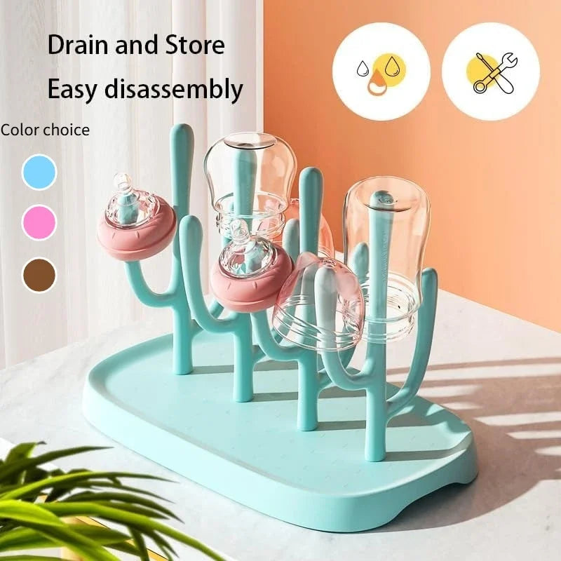 Escurrebotellas de bebé, caja de almacenamiento desmontable, soporte de drenaje con clip para biberones para la limpieza y organización de biberones de leche infantiles y vasos de agua