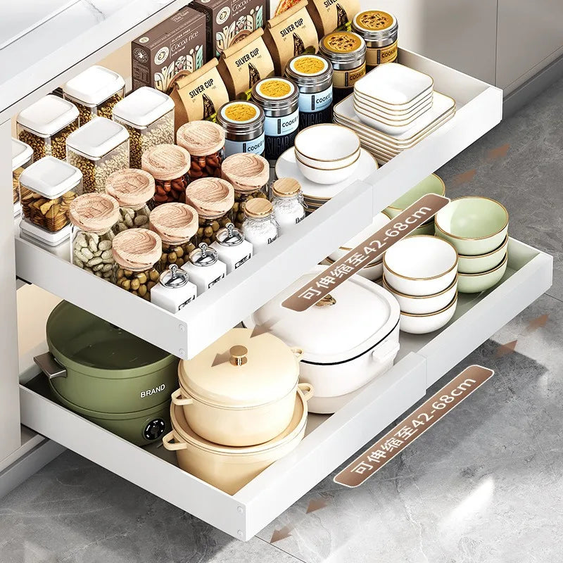 Organizador de ollas y sartenes bajo el gabinete, soporte deslizante para tapas de ollas, estante de almacenamiento de platos y sartenes deslizante y ajustable para cocina