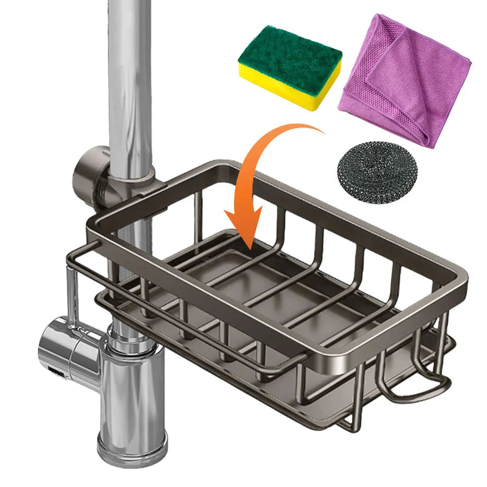 Organizador de grifo para fregadero de cocina, organizador desmontable para fregadero, estante de drenaje para grifo con gancho, funciona con tuberías de agua redondas