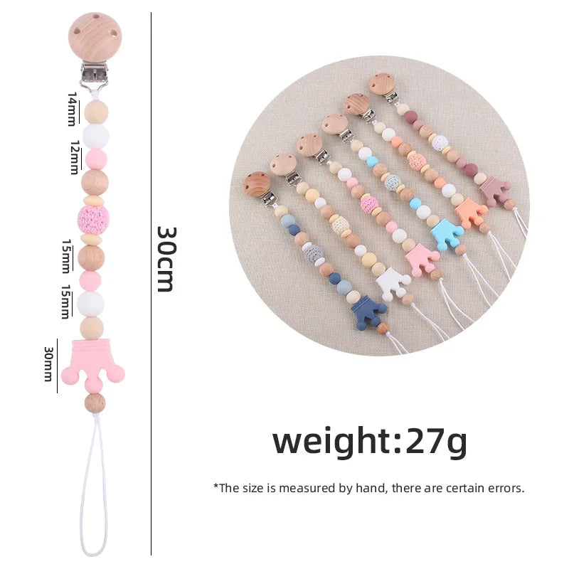 Baby Pacifier Clip Holder – BPA Free Silicone Bead Soother Strap with Teether Chain for Infants & Newborns