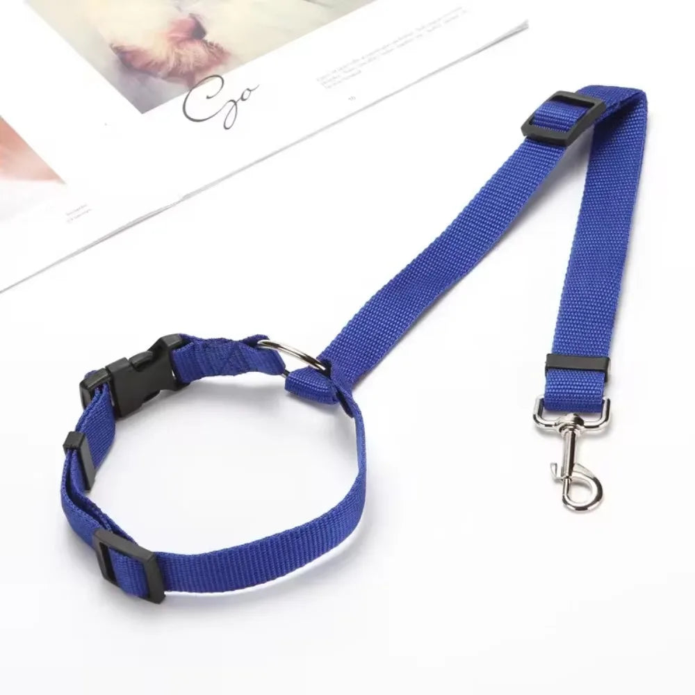 Cinturón de seguridad dos en uno de color sólido para mascotas, correa de nailon, cinturón de seguridad para asiento trasero, arnés ajustable para perros, collar, accesorios para mascotas