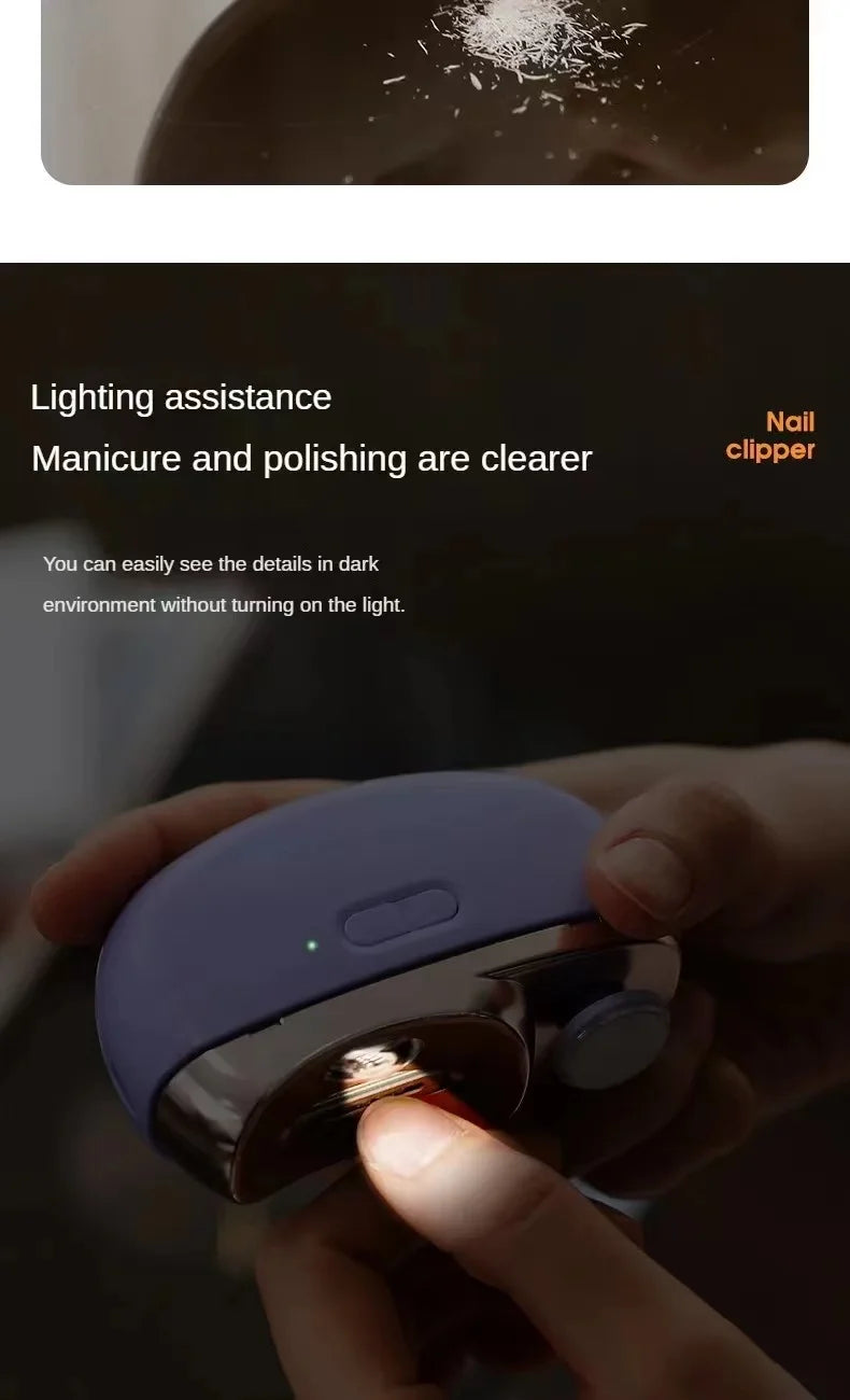 2-in-1 Electric Nail Clipper & Polisher – USB Rechargeable Automatic Nail Grinder with LED Light for Manicure & Nail Care