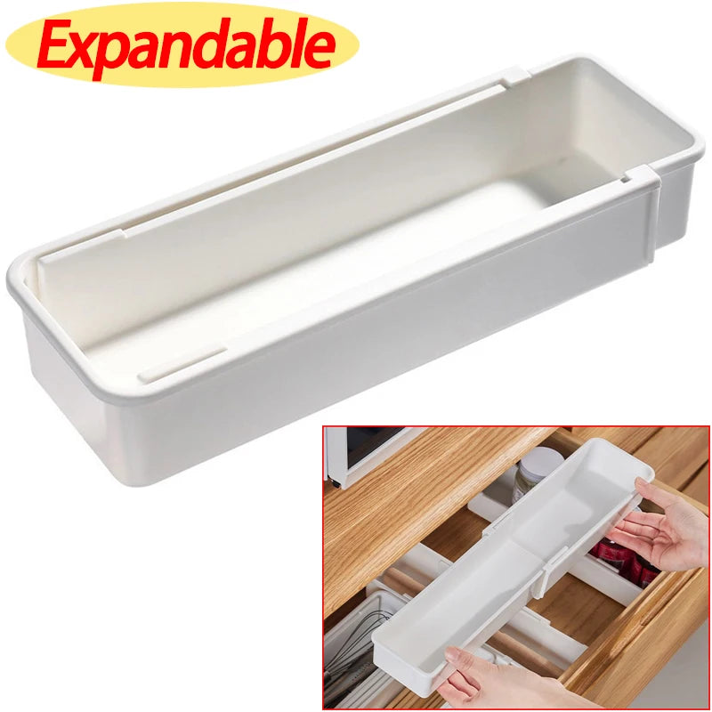 Organizador de cajones Bandeja de utensilios expandible para cocina Cubiertos ajustables y soporte para cubiertos Organizador de ropa de cubiertos blanco