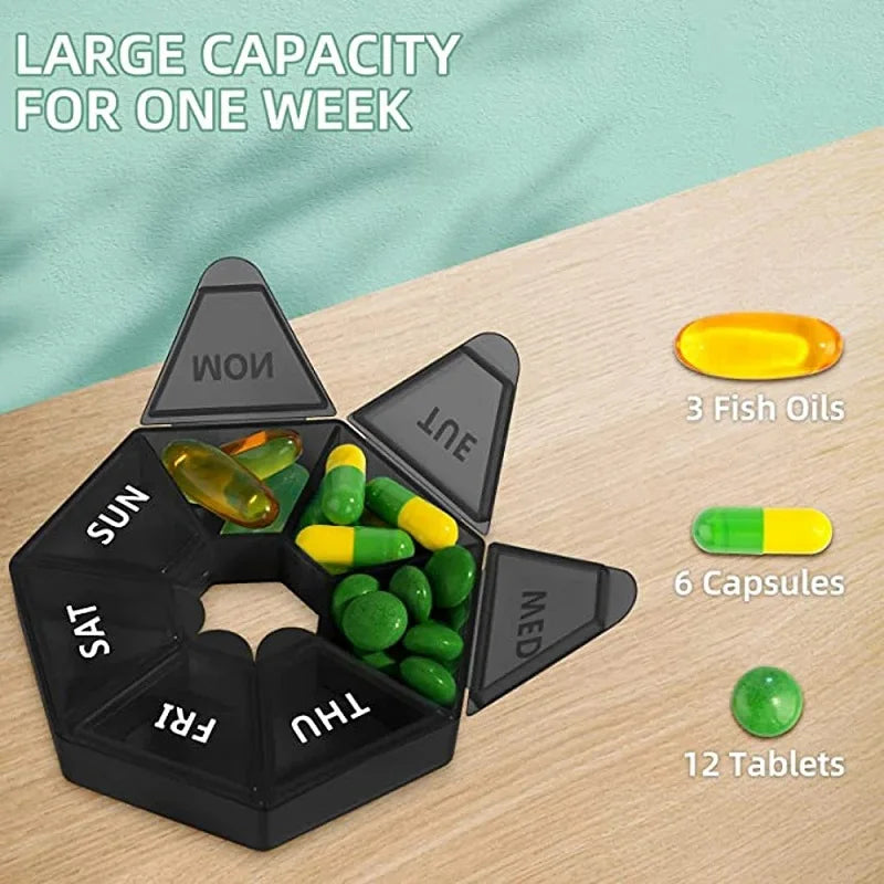 7-Day Weekly Pill Organizer – Portable Travel Medicine Case for Vitamins, Supplements & Daily Medication