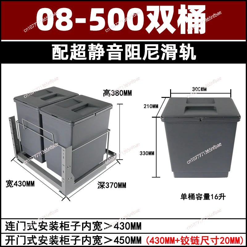 Pull-Out Hidden Kitchen Trash Can with Lid for Cabinet Storage & Waste Sorting