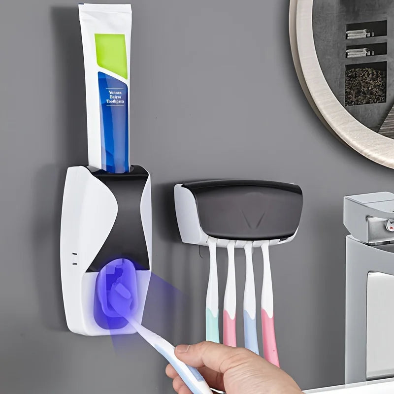 Wall-Mounted Toothbrush Holder Set with Automatic Toothpaste Dispenser & Cup