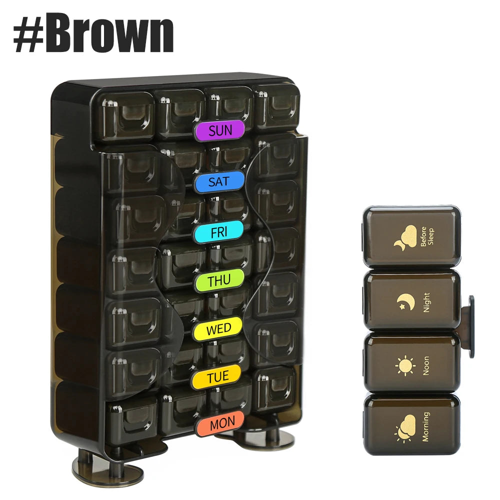 7-Day Weekly Pill Organizer – Large 4 Times a Day Medicine Box with Portable Daily Compartments for Vitamins & Supplements7-Day Weekly Pill Organizer – Large 4 Times a Day Medicine Box with Portable Daily Compartments for Vitamins & Supplements
