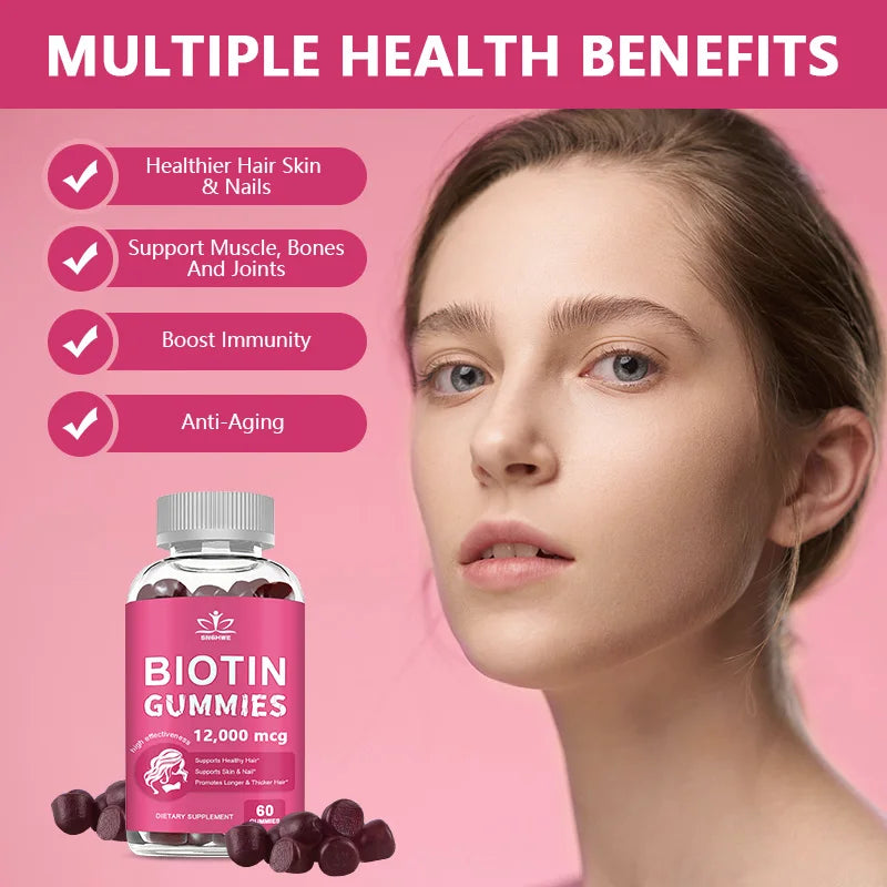Collagen & Biotin Gummies – Hair, Skin, Nails & Joint Support with Blueberry Flavor