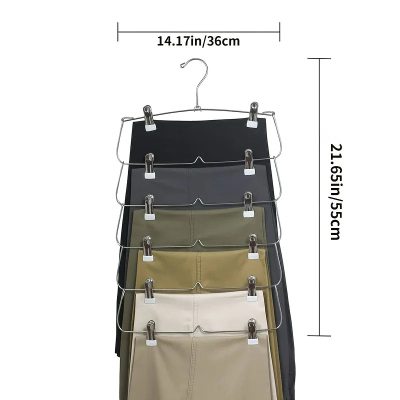 6-Tier Skirt & Pants Hanger with Adjustable Clips