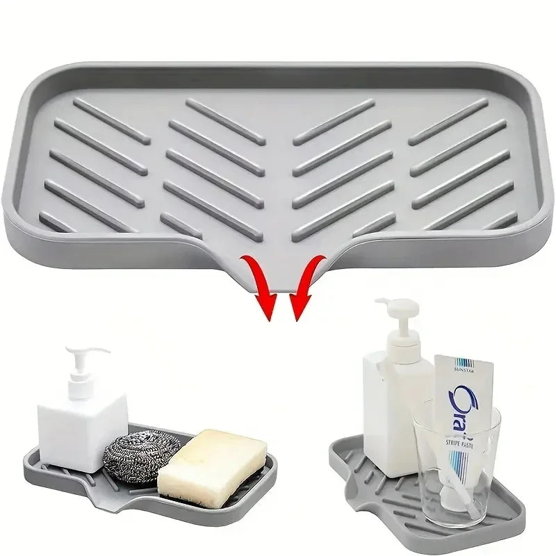 Silicone Sink Organizer Tray with Drain – Soap, Sponge & Brush Holder