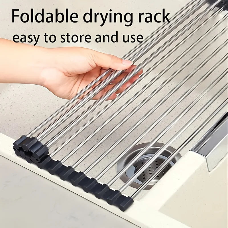 Roll Up Stainless Steel Dish Drying Rack for Kitchen Sink Space Saving Organization