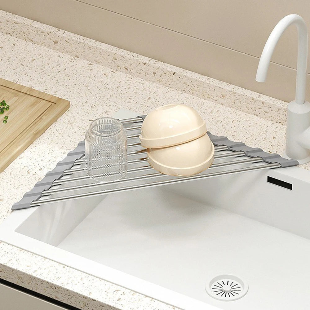 Roll-Up Dish Drying Rack for Over-the-Sink Kitchen Organization