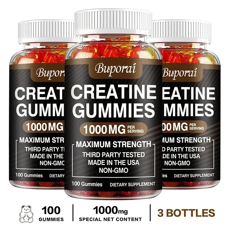 Creatine Monohydrate Gummies for Adults – Strawberry Flavor Supplement for Muscle Strength, Workout Performance & Recovery Support