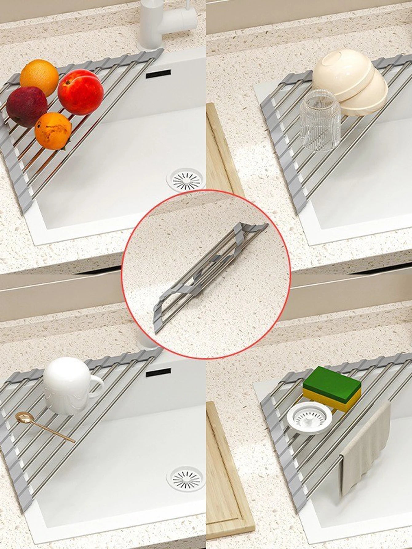 Roll-Up Dish Drying Rack for Over-the-Sink Kitchen Organization