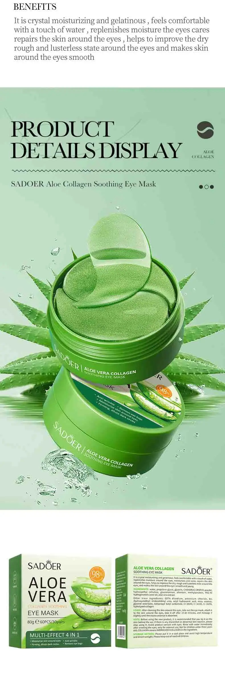 Aloe Vera Collagen Eye Patches – 60 Pcs Firming & Anti-Dark Circles