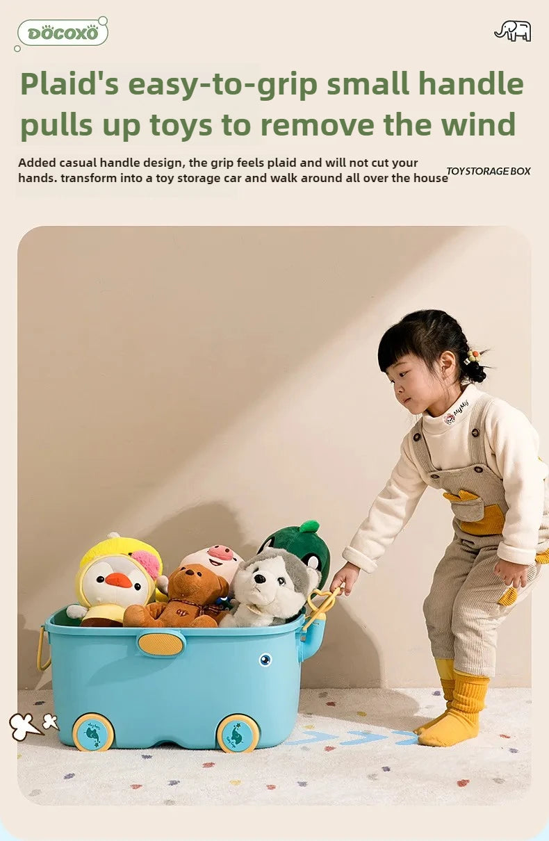 Kids Toy Storage Box with Wheels – Large Dustproof Organizer Bin for Toys, Clothes, Books & Building Blocks