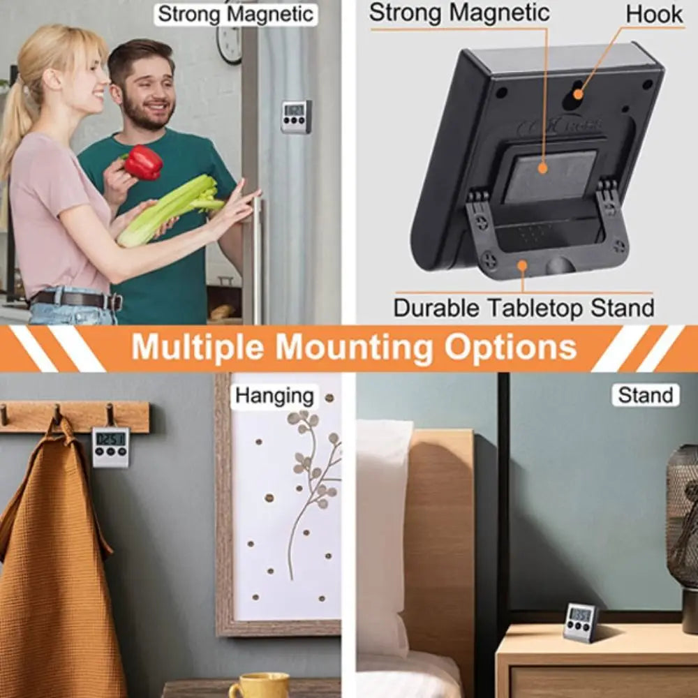 Temporizador de cocina digital magnético Soporte retráctil Alarma fuerte Temporizador de cuenta atrás positivo Temporizador de cocción elegante impermeable Ejercicio