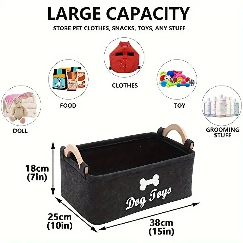 Felt Pet Toy Storage Basket – Soft Storage Bin for Dog Toys, Cat Toys, Accessories & Pet Supplies