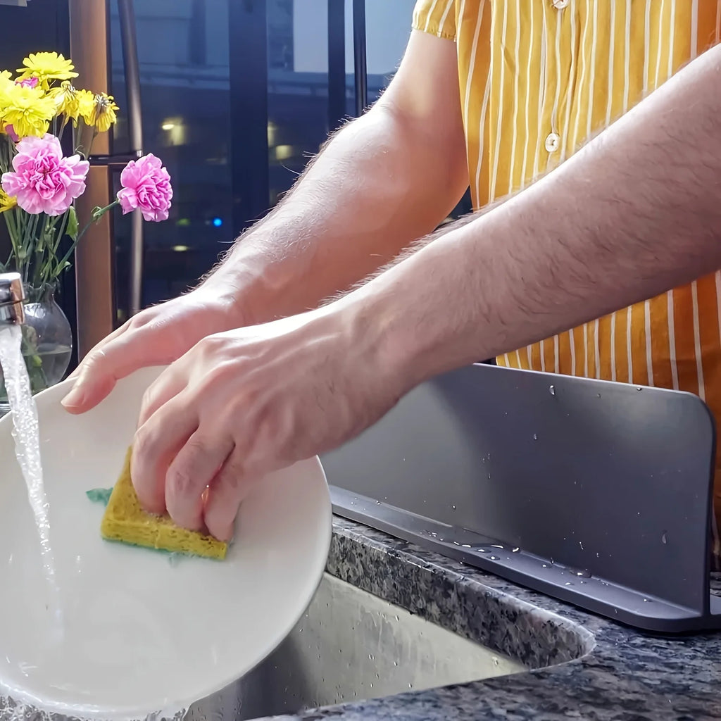 Protector contra salpicaduras de silicona para fregadero con ventosas - Barrera de agua para cocinas, laboratorios y fregaderos