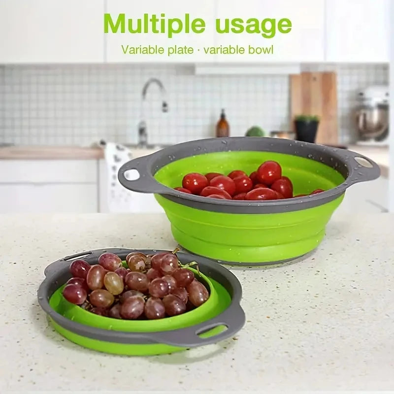 Collapsible Silicone Colander with Handle for Fruit, Vegetable & Kitchen Food Washing
