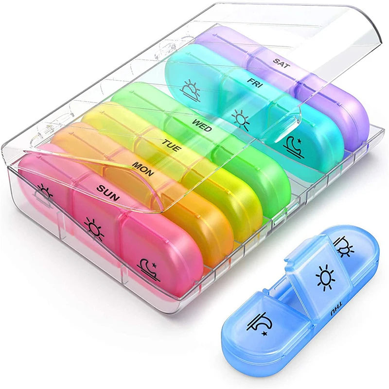 Pastillero Semanal de 7 Días Organizador Portátil de Pastillas Medicamentos Cajas de Almacenamiento Estuche de Primeros Auxilios Contenedor de Píldoras con Compartimentos