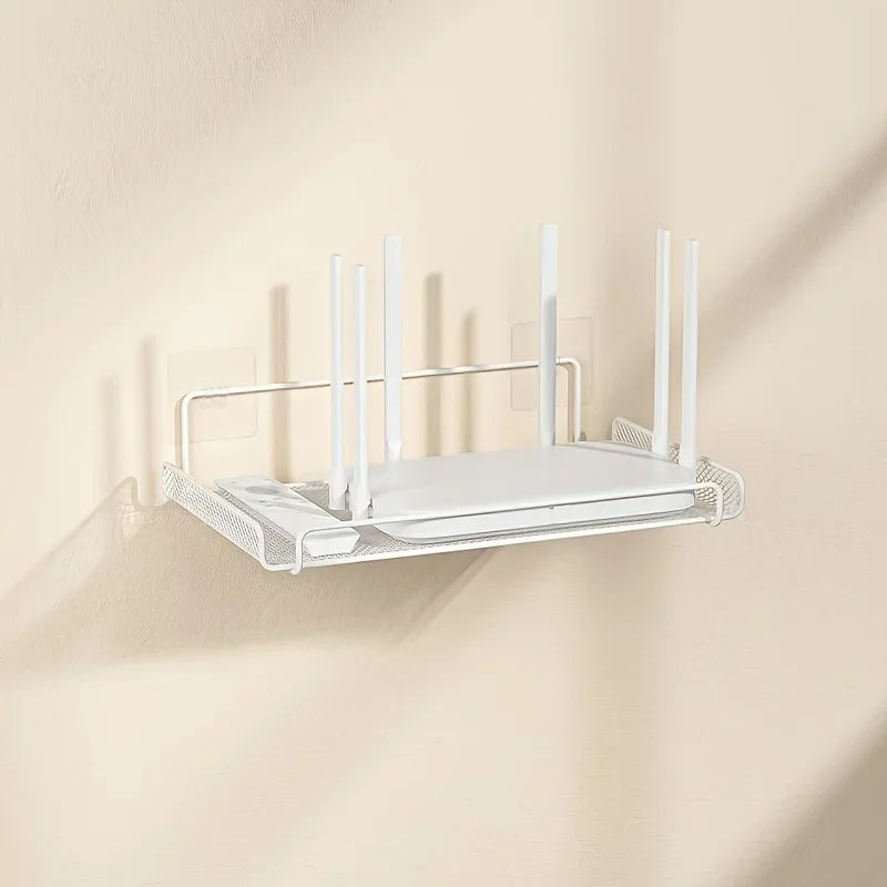 Wall-Mounted Router Shelf – No-Drill Stainless Steel Organizer for WiFi Router, TV Box & Cable Management
