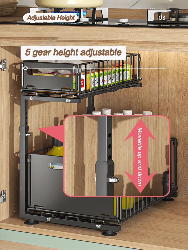 2-Tier Pull-Out Under Sink Organizer with Adjustable Height