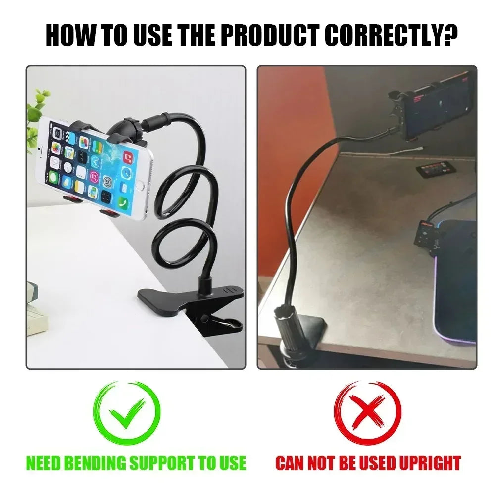 Flexible 360° Phone Holder – Adjustable Gooseneck Clip Mount for Desk & Bed