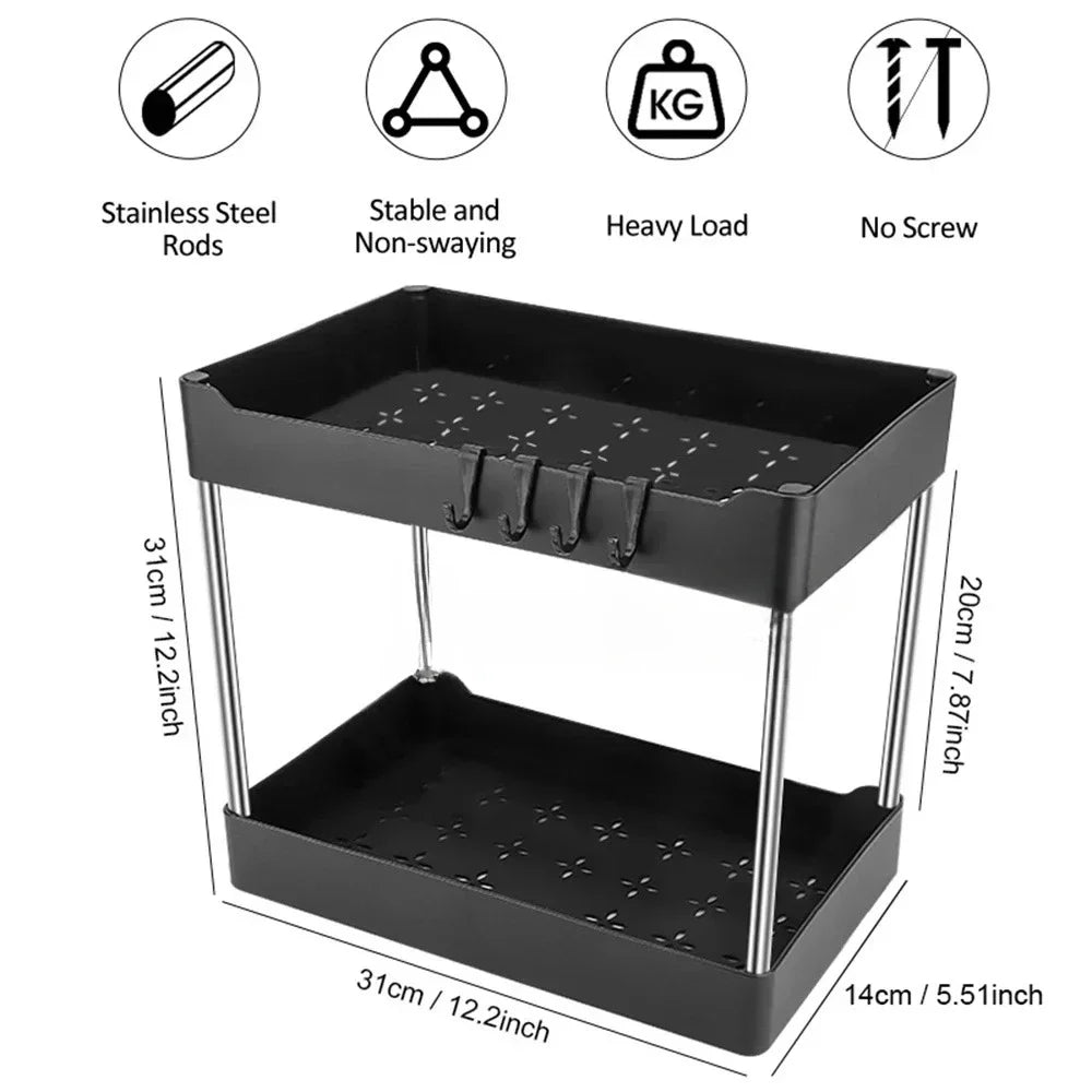 Organizador de almacenamiento para debajo del fregadero de 1/2 pieza, estante multiusos de 2 niveles con cajones para debajo del fregadero, organizador para baño y cocina