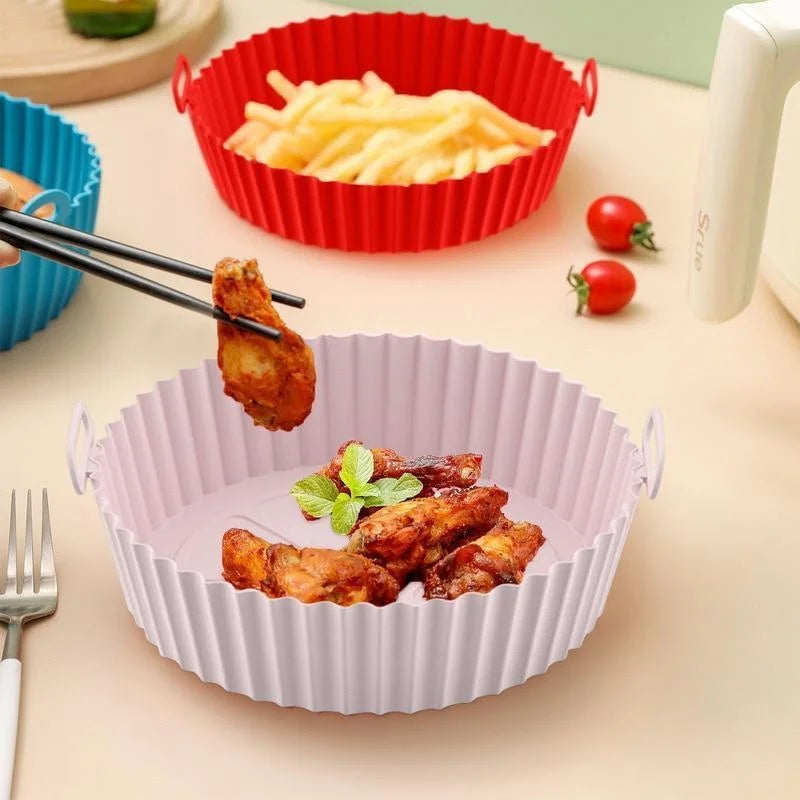 Reusable Silicone Air Fryer Pot with Handles – Non-Stick Food-Grade Liner