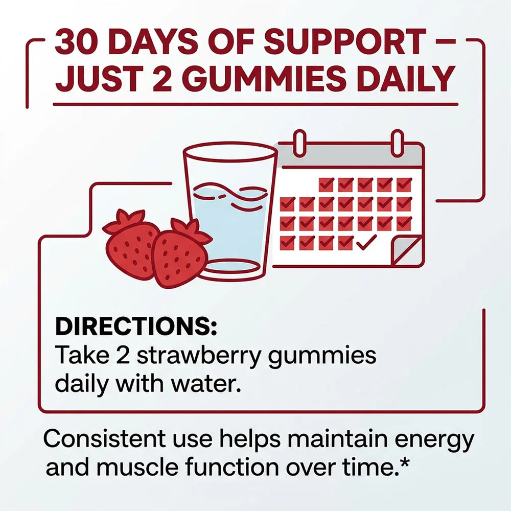 Creatine Monohydrate Gummies – Muscle Strength, Performance & Recovery Support, Strawberry Flavor