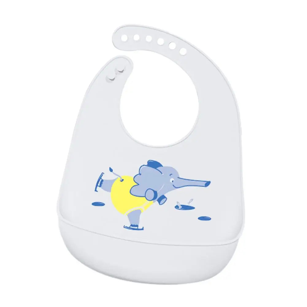 Children Silicone Baby Bib with Large Food Catcher – Waterproof Soft Feeding Bib with Cute Prints for Toddlers 1-3 Years