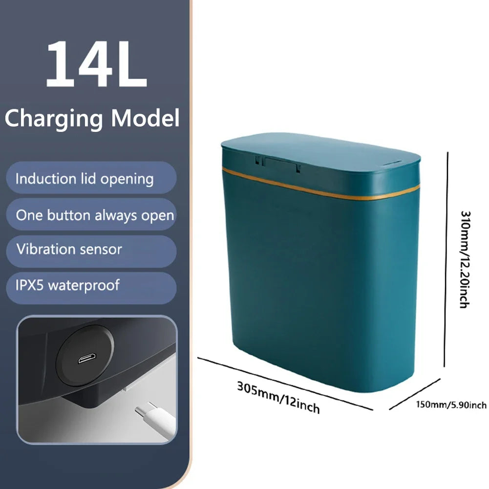 14L Smart Sensor Trash Can with Lid | Touchless Automatic Waste Bin for Kitchen & Bathroom