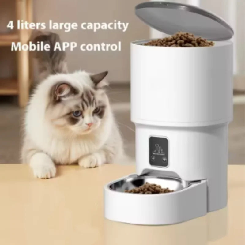 Comedero automático para mascotas de 4 L con WiFi, dispensador inteligente de comida para perros y gatos con control de botón