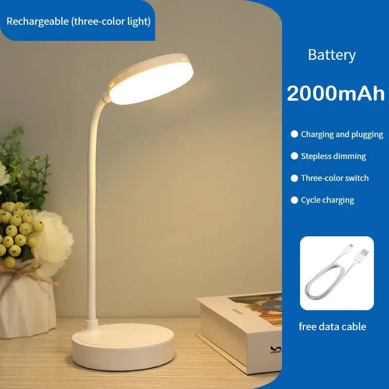 Rechargeable LED Desk Lamp with USB Power – 3 Color Modes & Dimmable Brightness