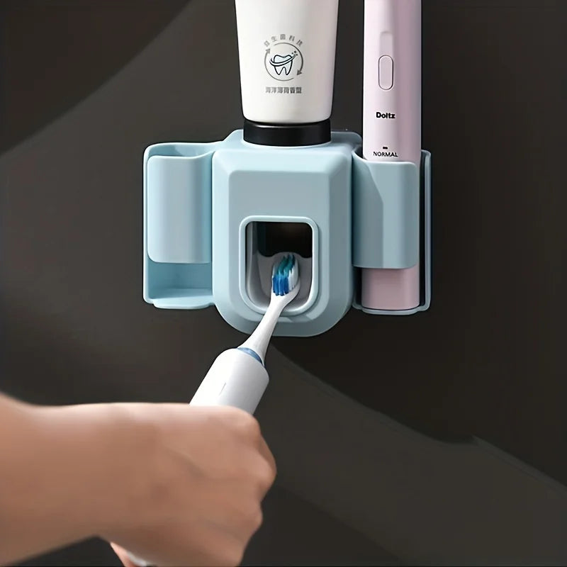 Wall-Mounted Automatic Toothpaste Dispenser & Toothbrush Holder