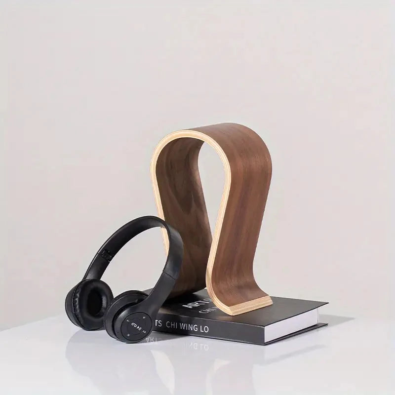 U-Shaped Wooden Headphone Stand – Premium Walnut Desktop Display Holder for All Headphones