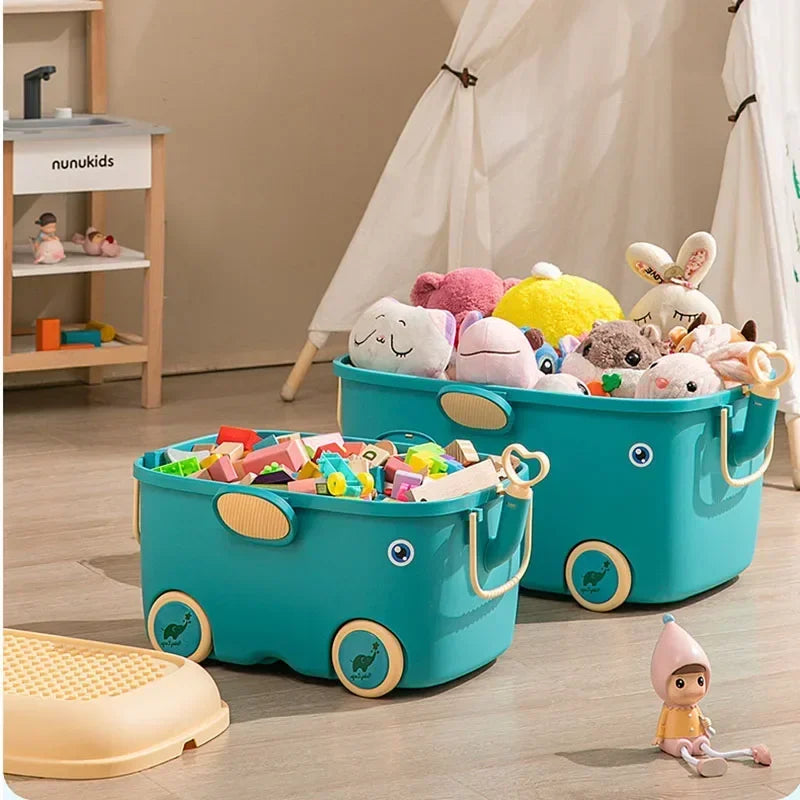 Kids Toy Storage Box with Wheels – Large Dustproof Organizer Bin for Toys, Clothes, Books & Building Blocks