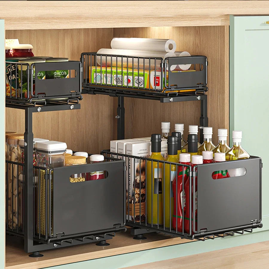 2-Tier Pull-Out Under Sink Organizer with Adjustable Height