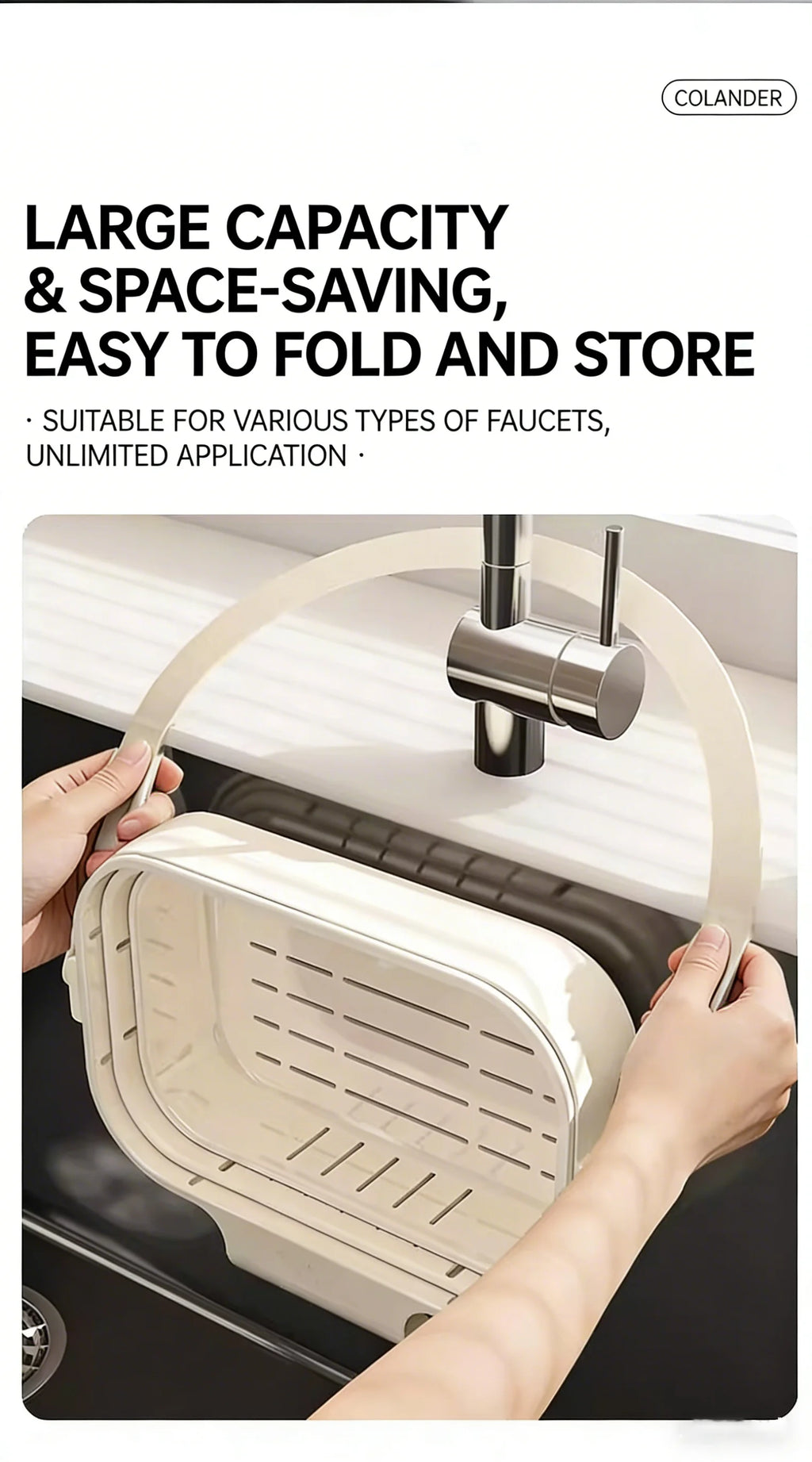 Colador de fregadero plegable y expandible colgante, cesta de filtro para residuos de alimentos y frutas, colador de fregadero ahorrador de espacio para cocina doméstica