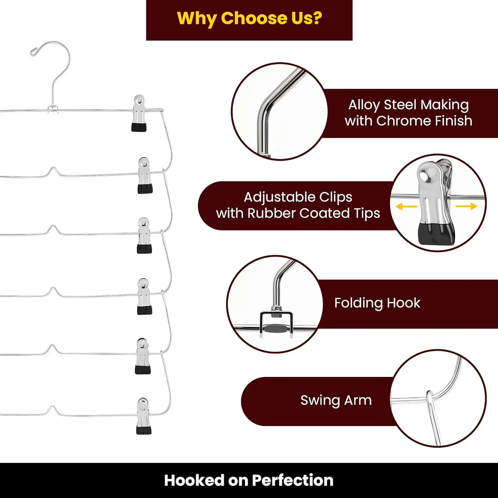 6-Tier Skirt & Pants Hanger with Adjustable Clips